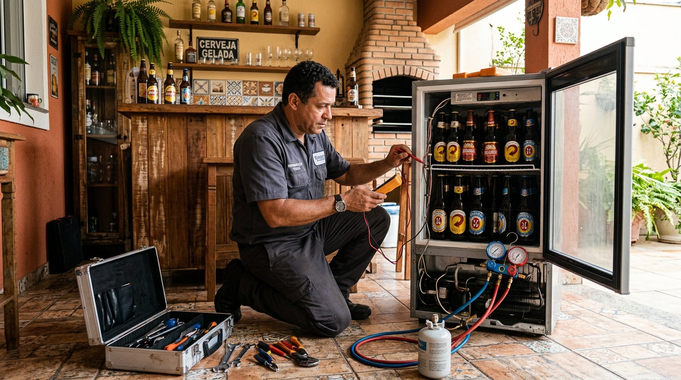 Recarga de gás refrigerante em cervejeira em atendimento em Taubaté‑SP