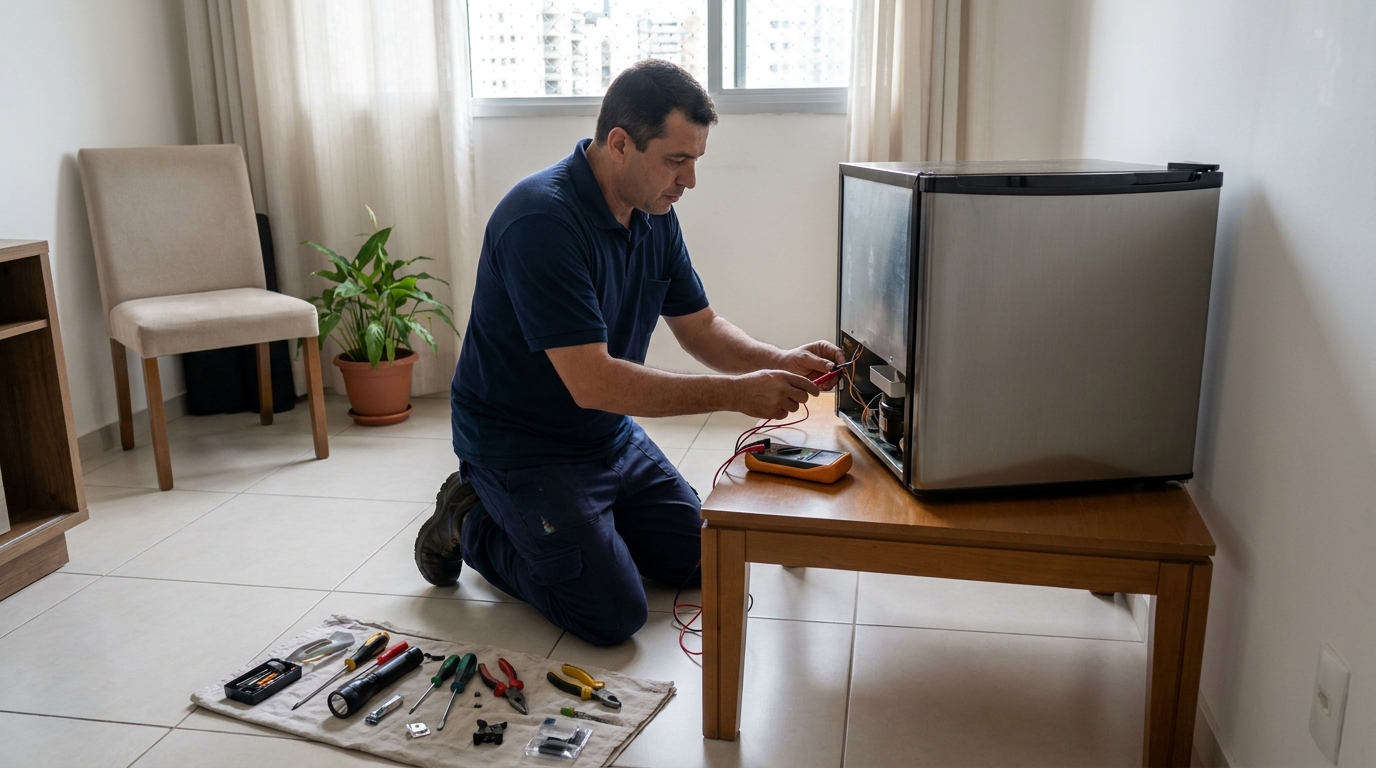 Técnico de conserto de frigobar em residência em Taubaté‑SP