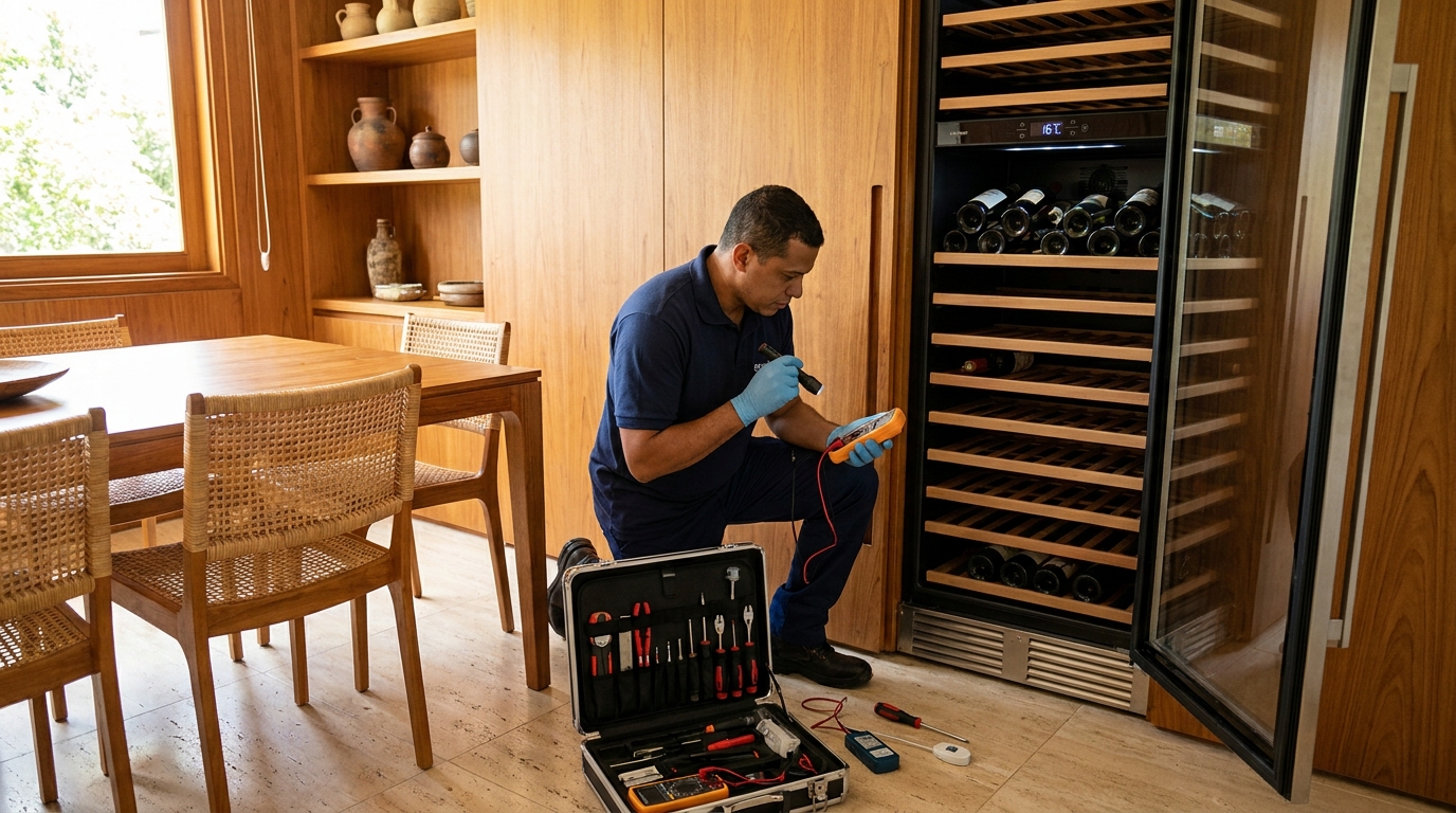 Troca de termostato de adega climatizada em atendimento técnico em Taubaté‑SP